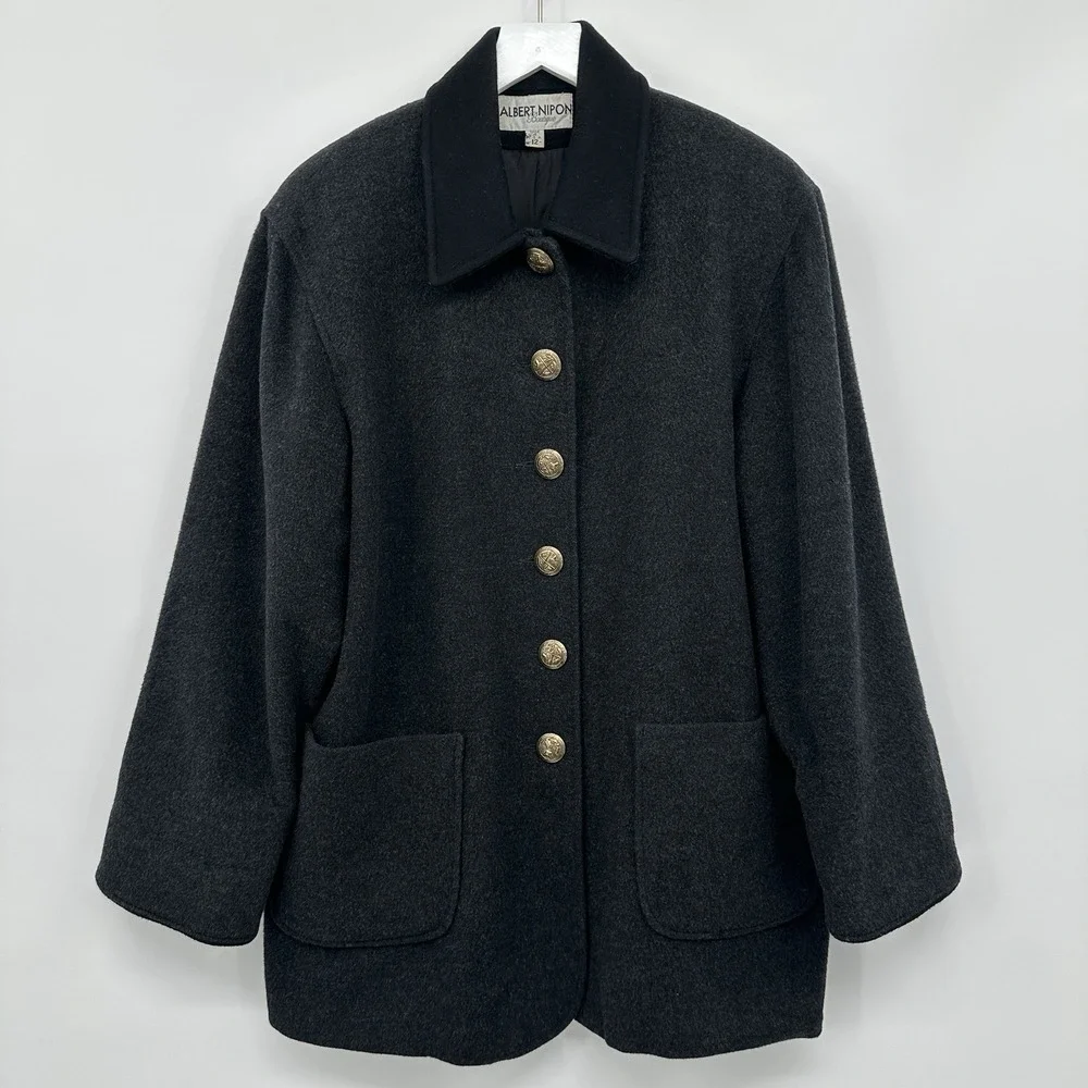 Vintage Albert‎ Nipon Boutique 100% Wool Coat Womens Size 12 Quiet Luxury XL 1X